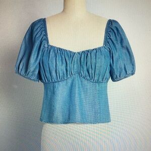 Modcloth Saturday Sweetheart Chambray Puff Sleeve Top-Size  XS